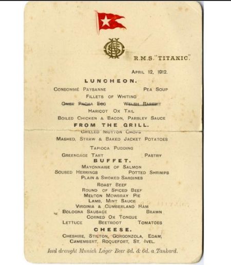 泰坦尼克号头等舱原始菜单现世 有望拍卖天价