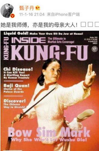 甄子丹晒母亲节合影 自豪母亲教导武术