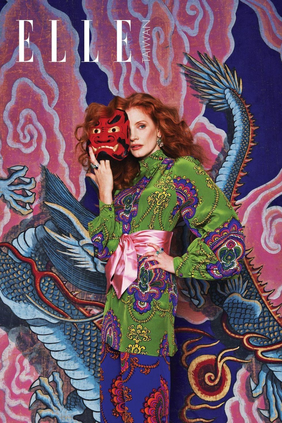 杰西卡·查斯坦登时尚杂志封面 东方文化与西方时尚的奇幻邂逅
