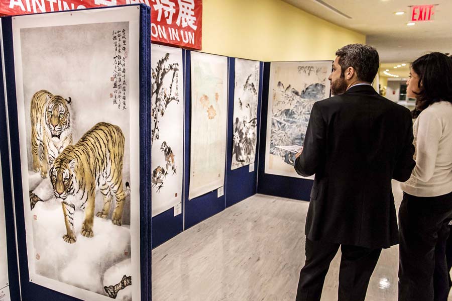 中国花鸟画作品在联合国总部展出
