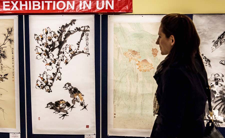 中国花鸟画作品在联合国总部展出