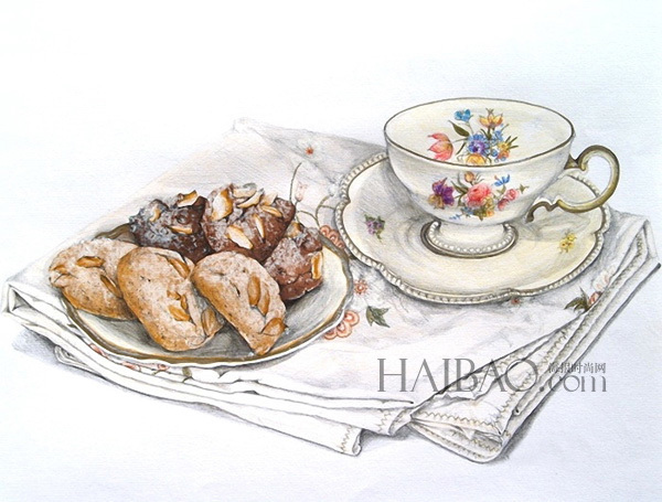 艺术家Alexandra Nea手绘美食小图 彩色铅笔描绘精致欧式甜点