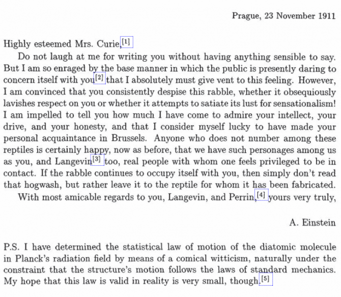爱因斯坦致居里夫人的信：有些人看什么都不顺眼