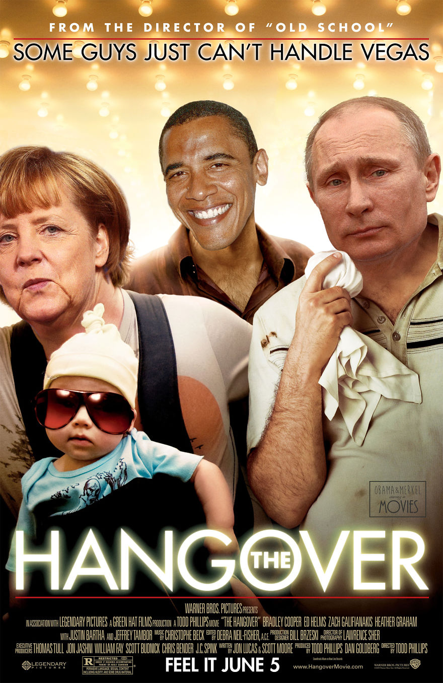奥巴马被玩坏 变身电影海报男主与默克尔演CP