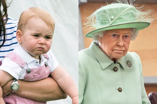 乔治小王子撞脸女王曾祖母 两人表情神一致